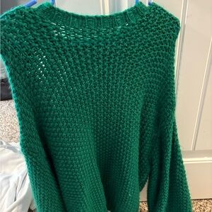 American Eagle Outfitters Green Sweatshirt Chunky Knit Crew Neck
